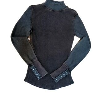 NEW Sz M We The Free People Womens Freya Mock Neck Thermal Top Snap Cuffs Brown